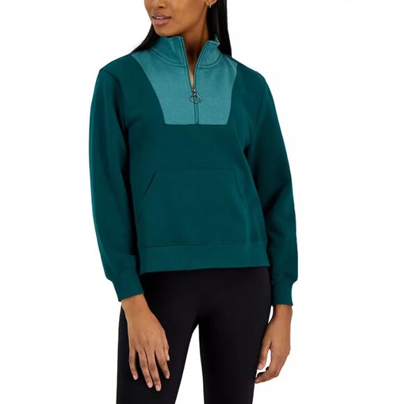 IDEOLOGY Women's Sweatshirt XS Green Crushed Mint Colorblocked Quarter-zip NWT - Picture 1 of 10